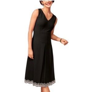 Talbots Black Midi Dress with Embroidered Hem